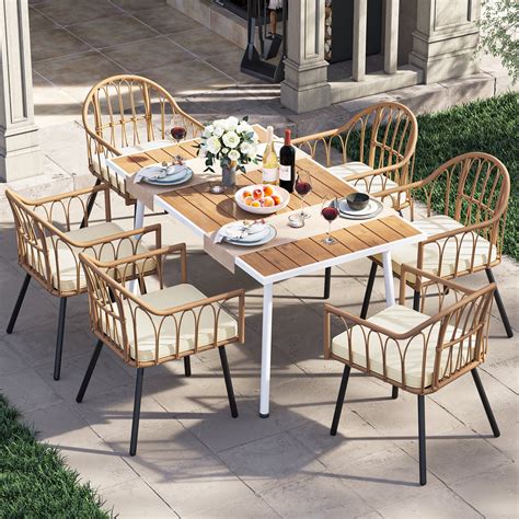 Dextrus 7pc Outdoor Dining Set Rattan Wicker Chairs Table With