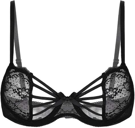 renvena Damen Spitzen BH Offene Büste Bra Tops Sexy Ouvert Dessous Transparent Bikini Oberteil