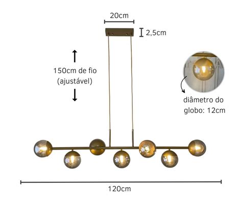 Lustre Pendente Jabuticaba Cobre 7 Globos Fumê Espelhado Led