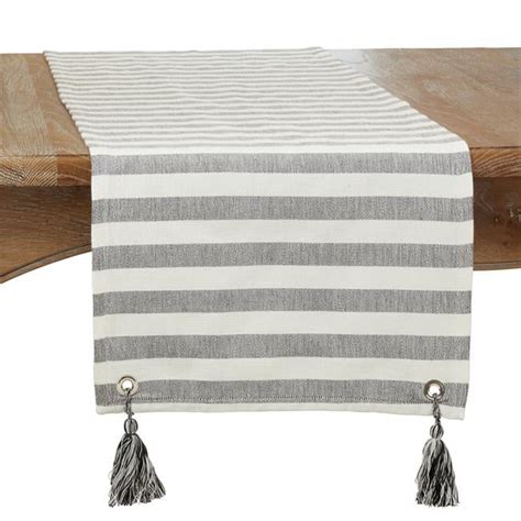 Saro Lifestyle Striped Tassel Table Runner