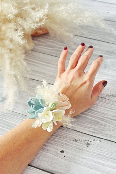 Bohemian Flower Corsage Wrist Corsage With Pampas Grass Succulent