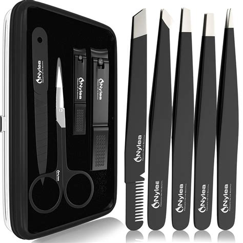 Nylea 9pcs Tweezers And Nail Clippers Set Stainless Steel Pedicure