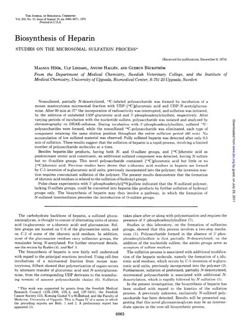 (PDF) Biosynthesis of heparin. Studies on the microsomal sulfation process