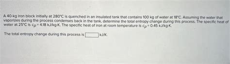Solved A Kg Iron Block Initially At C Is Quenched In Chegg