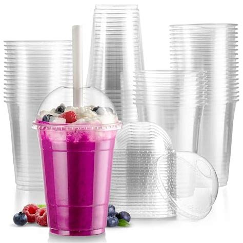 Fit Meal Prep 50 Pack 16 Oz Clear Plastic Cups With Dome Lids