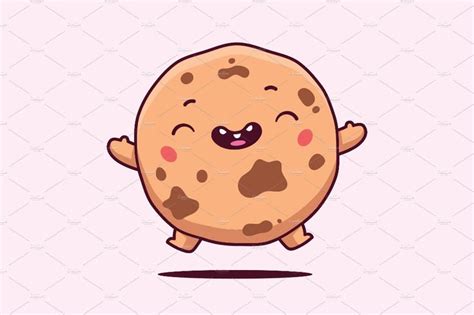 Cute Kawaii Chocolate Chip Cookie Cartoon