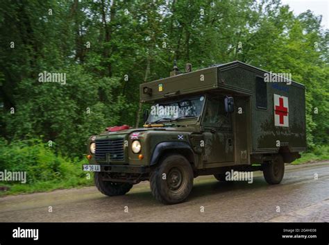 A British Army Defender Battle Field Ambulance In Action On A