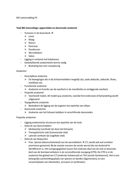 Medische Vakken Samenvatting P Mv Samenvatting P Taak