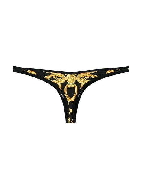 Versace Synthetic Baroque Print Thong Bikini Bottoms In Black Lyst