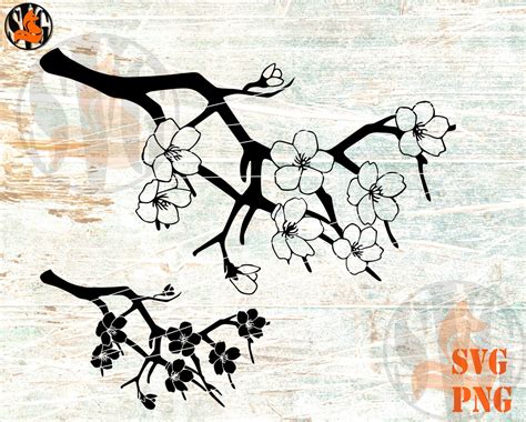 Cherry Blossom Branch SVG PNG Hand Drawn Cherry Flowers Paper Cut