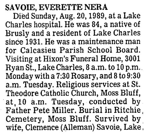 Everette Neri Savoie 1905 1989 Mémorial Find a Grave