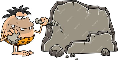 Premium Vector Caveman Cartoon Character Ready To Writing On Rock