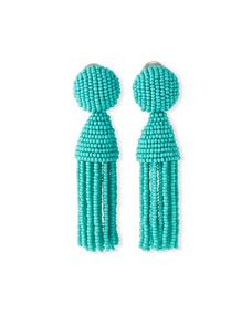 Oscar De La Renta Short Beaded Tassel Clip Earrings Turquoise