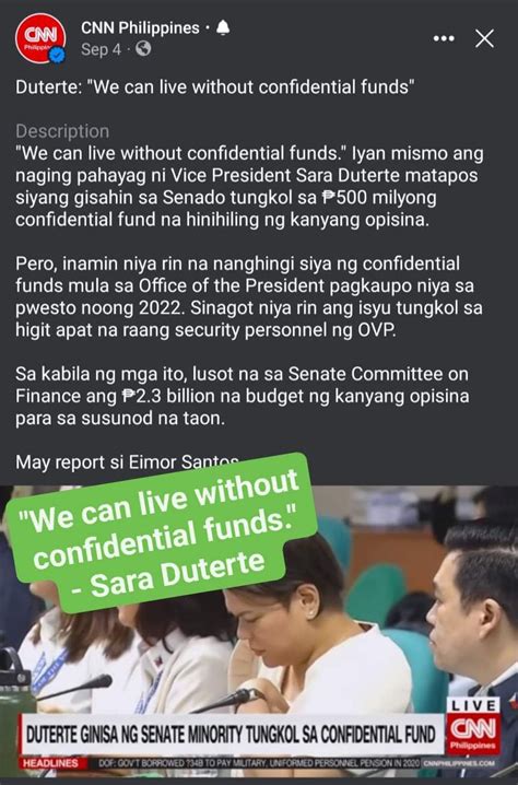 Sara Duterte Releases A Statement About Her Confidential Funds R