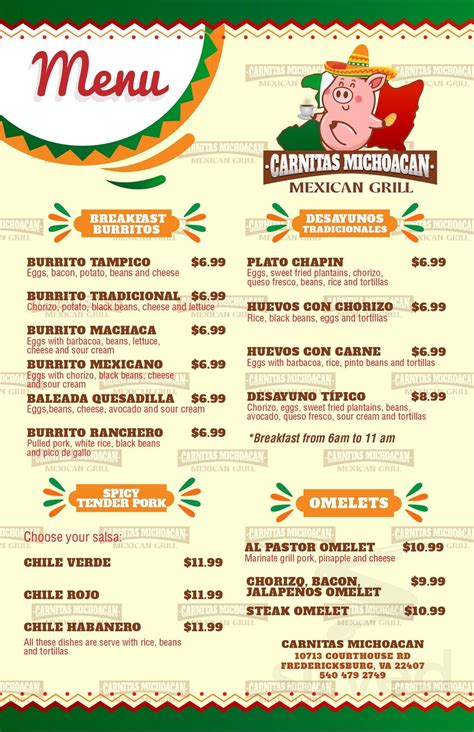 Carnitas Michoacan Mexican Street Food Menu In Fredericksburg