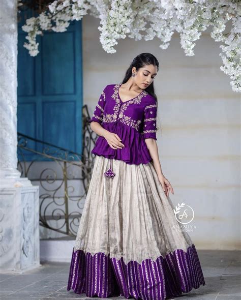 Pin By Manjula Reddy On Lehengas Long Blouse Designs Half Saree