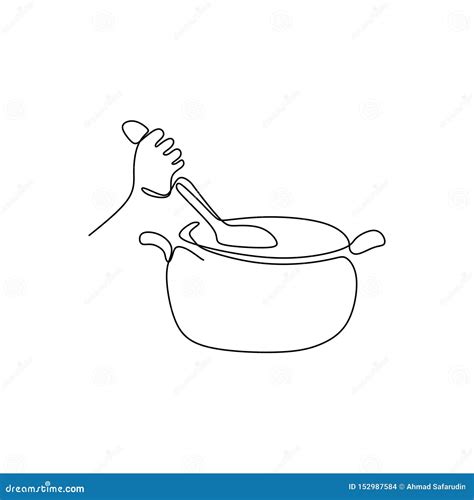 Continuous Line Drawings Show The Hand Is Cooking Vector Illustrations