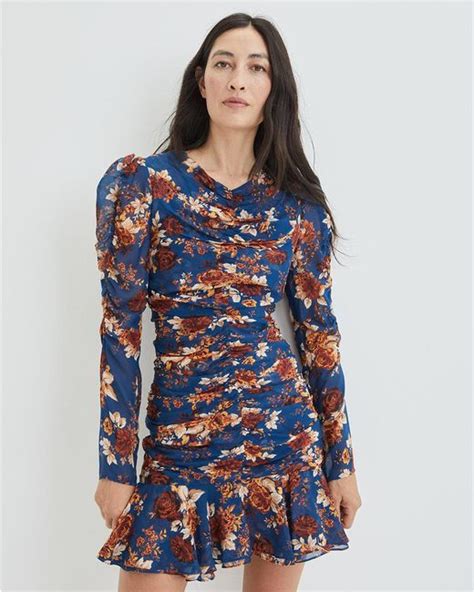 Veronica Beard Silk Hedera Floral Print Dress In Blue Lyst Uk