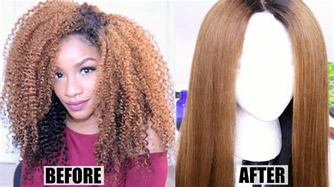 How I Straighten Curly Hair No Heat Damage Curly To Straight Wig Youtube