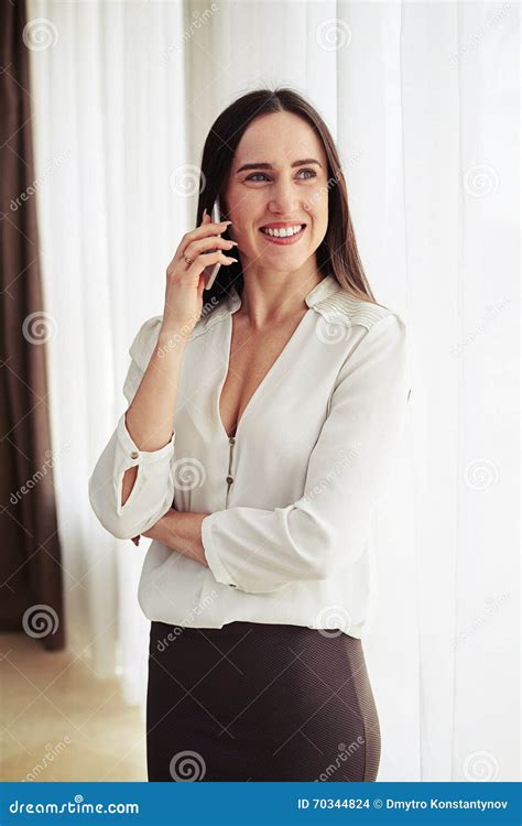 Smiling Brunette Talking On The Phone Stock Photo Image Of Smartphone Relax