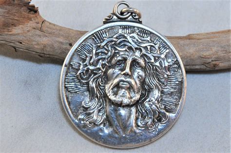 Large Sterling Creed Jesus Crown Of Thorns Pendant Heavy Etsy Jesus