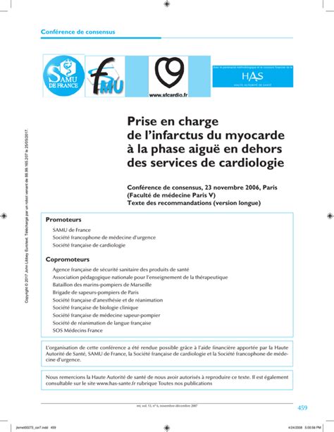 Prise En Charge De L Infarctus Du Myocarde La Phase Aigu En