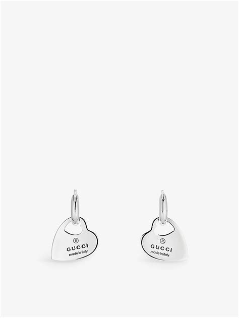 Gucci Trademark Heart Logo Engraved Sterling Silver Earrings Reversible