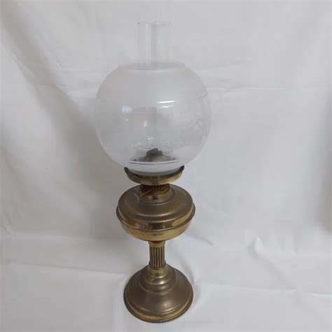 Vintage Brass Duplex Oil Lamp Base With Double Burner Glass Shade