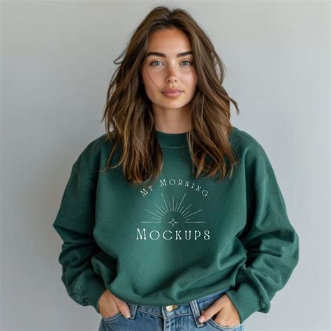 Green Gildan Mockup Sweatshirt Mockup Forest Green Gildan