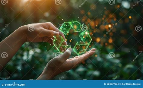 Symbol Of Recycling And Ecological Recycling Human Hand Touching