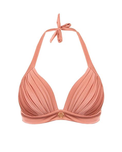 Nude Ruched Push Up Triangle Bikini Top M Vivien Vance