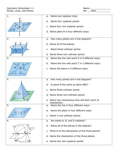 Geometry Worksheets Points Lines And Planes