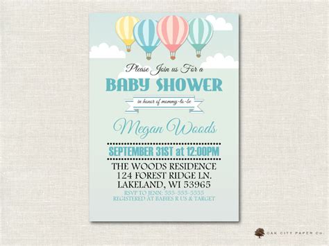 Hot Air Balloon Baby Shower Invitation Hot Air Balloon Shower Invitation Hot Air Balloon
