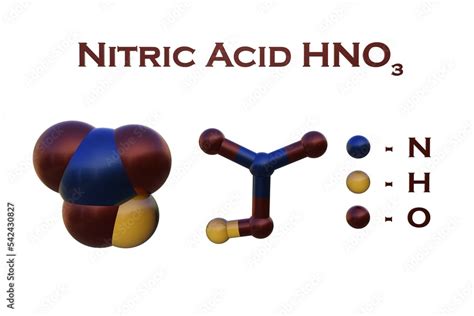 Structural Chemical Formula And Molecular Models Of Nitric Acid An