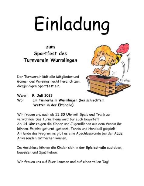 Einladung Zum Sportfest Turnverein Wurmlingen E V 1899