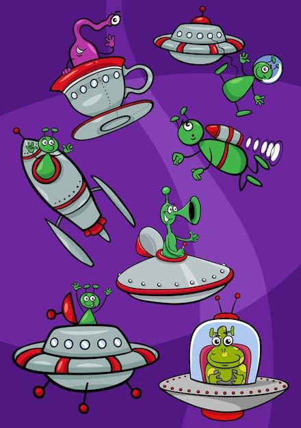 Dibujos Animados Extraterrestres Personajes De Fantasía En El Espacio Vector Premium