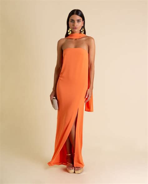 Orange Strapless Dress With Foulard Guests The Are Robe Mariage