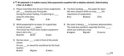 W zadaniach 1 5 wybierz wyraz który poprawnie uzupetnia luki w obydwu