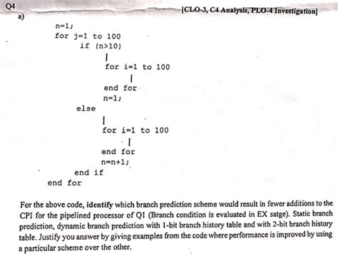 Solved a)n=1;for j=1 ﻿to 100if (n>10)Ifor i=1 ﻿to 100end | Chegg.com