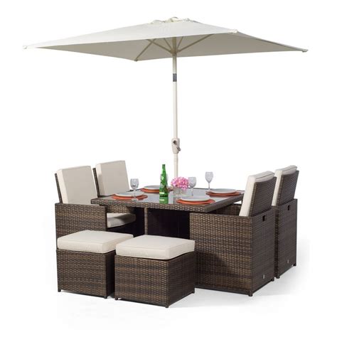 Giardino Rattan 4 Seater Cube Dining Table And Chairs Set With 4 Stools