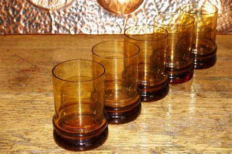 Vintage Amber Glasses Set Of Five Retro Glasses Brown Glasses Haute Juice