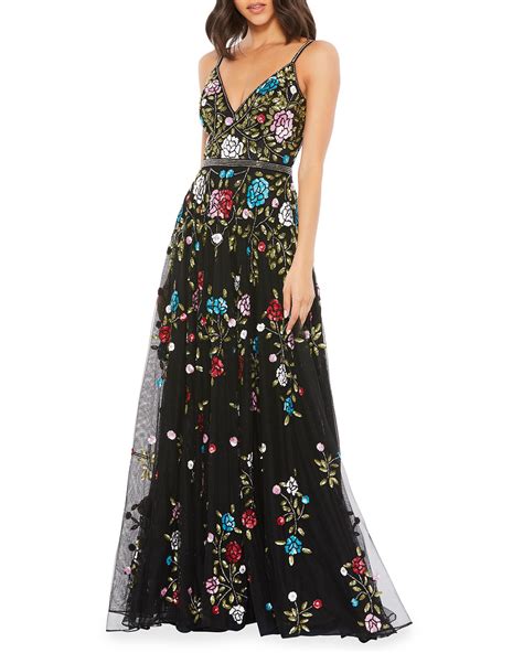 Mac Duggal Sequin Floral Embellished A Line Gown Neiman Marcus