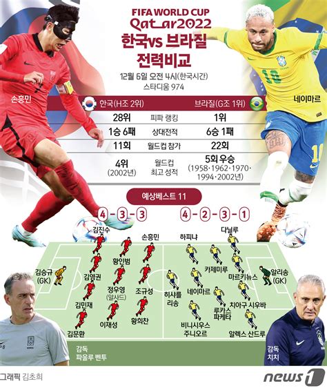 오늘의 그래픽 카타르 월드컵 한국 Vs 브라질 전력비교 네이트 스포츠