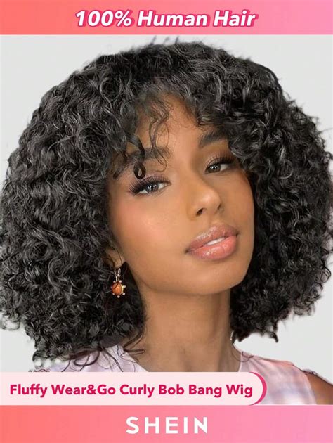 Real Human Hair Fluffy Wear And Go Glueless Curly Bob Wig With Bangs 12