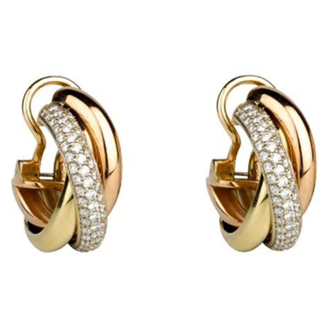 Cartier Trinity De Cartier Three Row Diamond Gold Hoop Earrings At