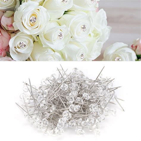 Diamante Crystal Flower Pins Clear Corsage Pins Diamante Head Pins