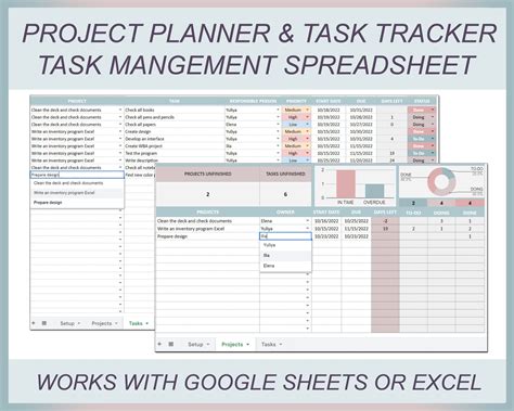 Project Management Template Project Planner Task Management To Do List Tracker Spreadsheet