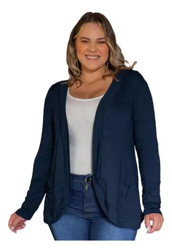 Blazer Feminino Plus Size Casaco Longo De Malha Slim Bolso Mercadolivre