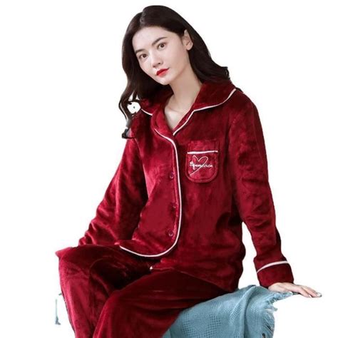 Pyjama Flanelle Femme De No L En Velours Rouge Cdiscount Pr T Porter