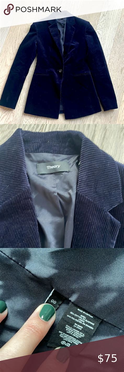 Theory Power One Button Modern Corduroy Blazer Jacket Navy Blue